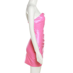 Sweetheart neck PU leather backless mini dress
