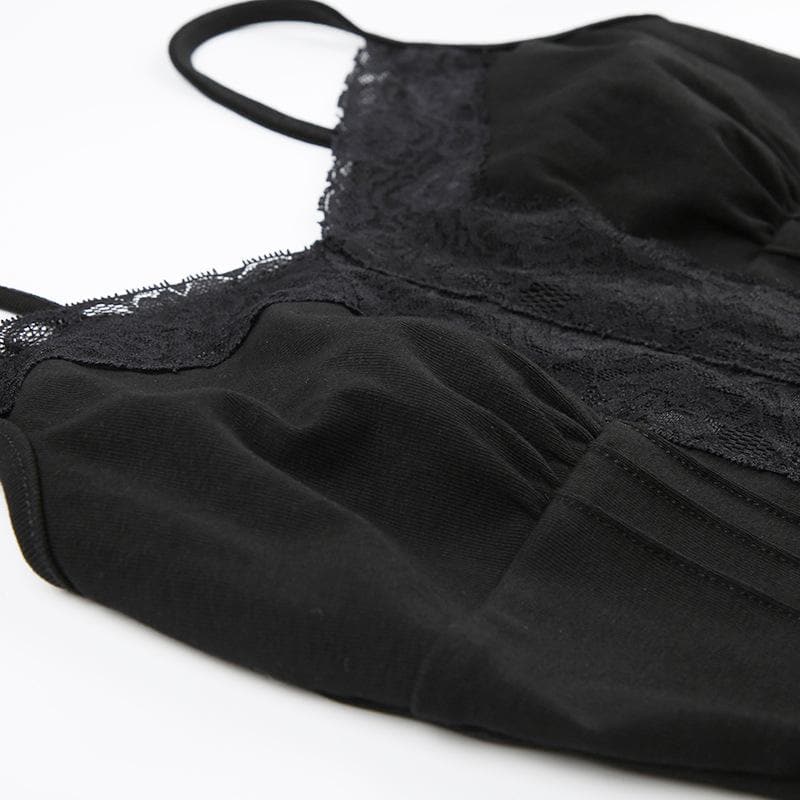 Stitch v neck lace hem backless solid cami top