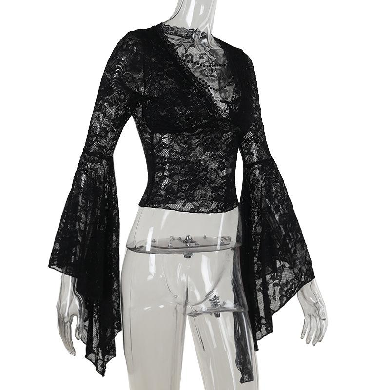 Long sleeve v neck lace top