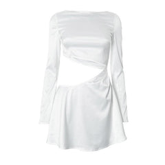Long sleeve hollow out solid mini dress