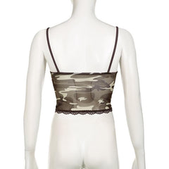 V neck mesh lace hem camouflage cami top