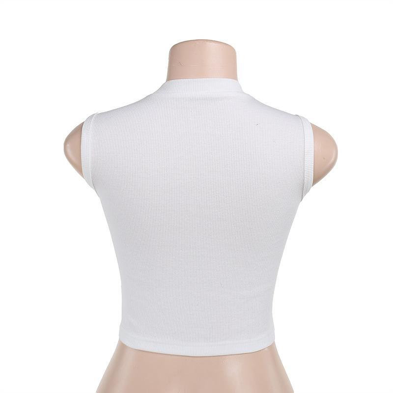 Sleeveless crewneck hollow out solid tank top