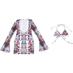 Halter long sleeve abstract 2 piece mini dress