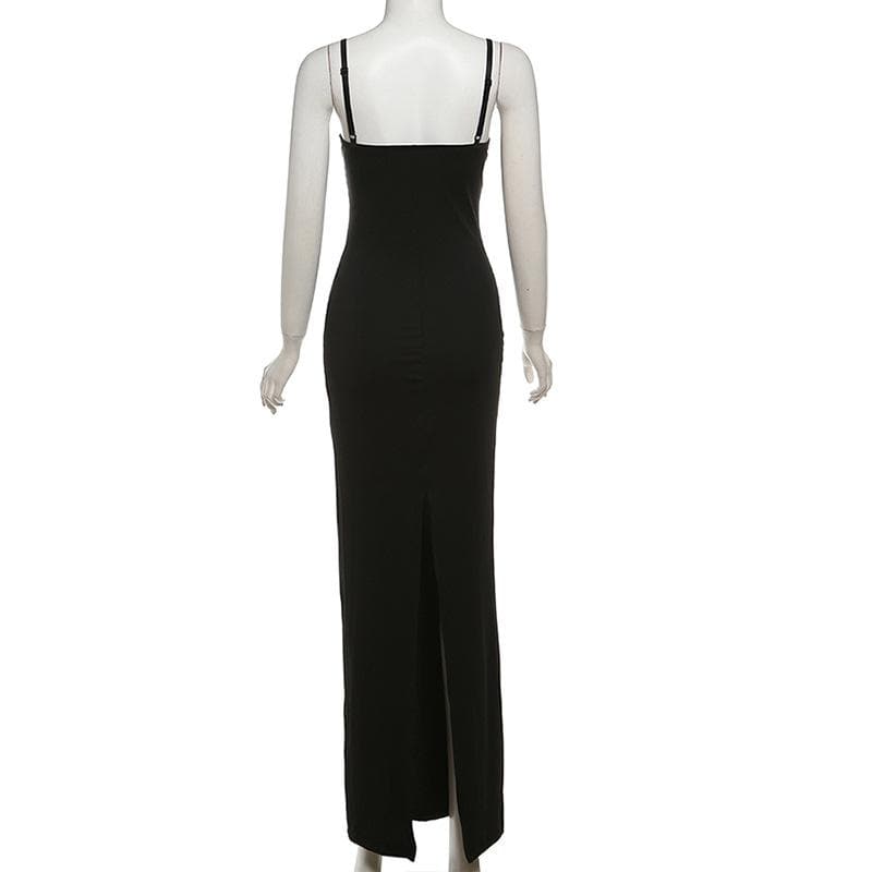 Sweetheart neck lace slit patchwork cami maxi dress