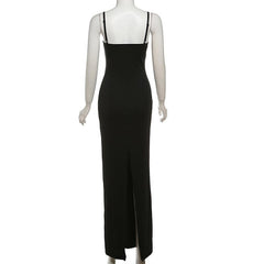 Sweetheart neck lace slit patchwork cami maxi dress