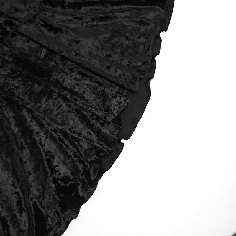 Velvet lace patchwork ruched ruffle maxi skirt