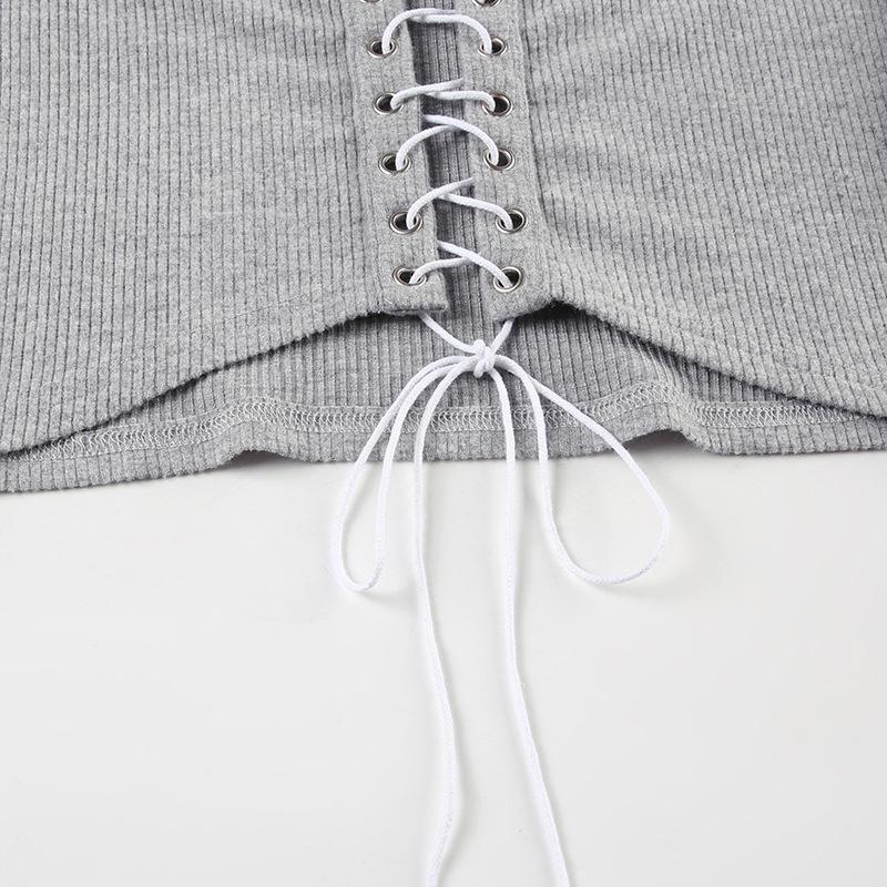 Long sleeve crewneck lace up crop top