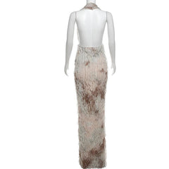 Halter ruffle deep square neck backless maxi dress