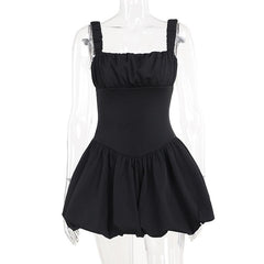 Square neck backless ruched cami mini dress