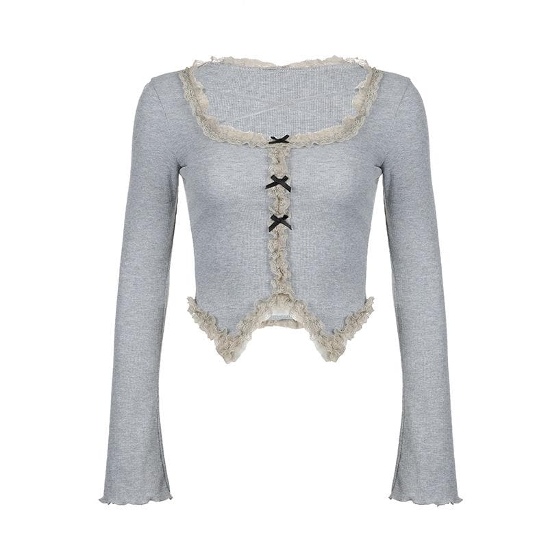 Ruffle solid ribbed contrast long sleeve cross front crop top