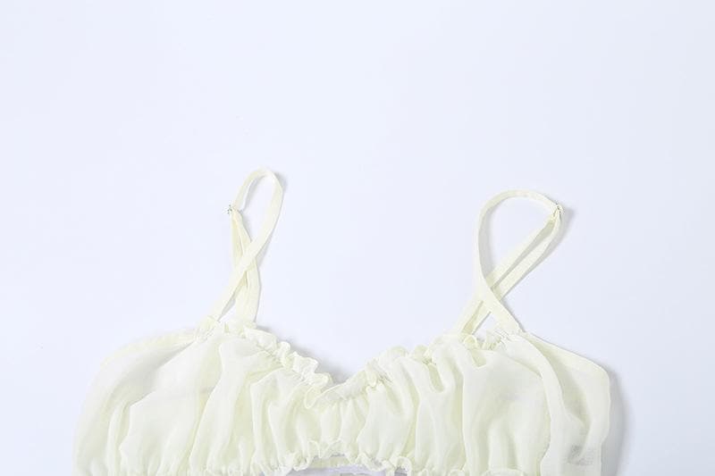 Ruffle ruched solid cami mini skirt set