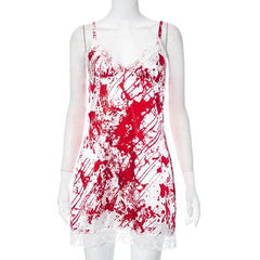 Lace hem contrast v neck backless cami mini dress  | red tango dress