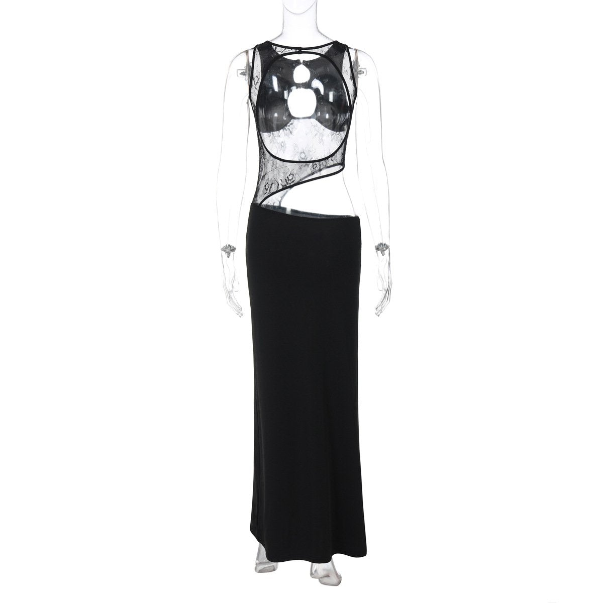 Sleeveless hollow out mesh maxi dress