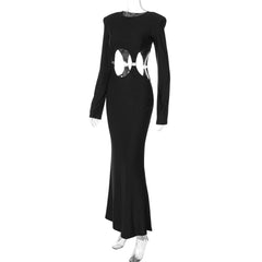 Long sleeve hollow out o ring padded maxi dress