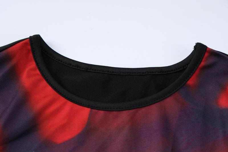 Abstract contrast long sleeve crewneck maxi dress  | red tango dress