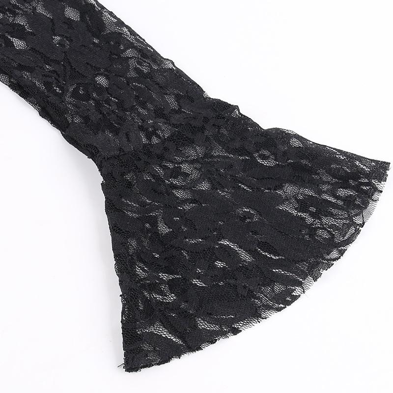 Long flared sleeve lace cross front bodysuit