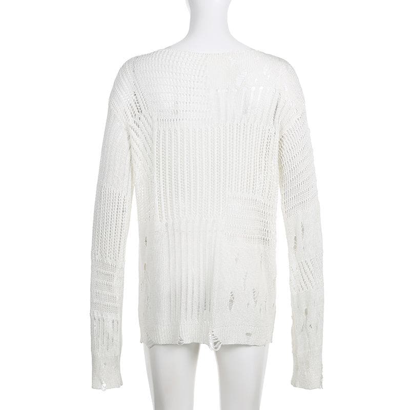 Crochet long sleeve solid hollow out cut out top