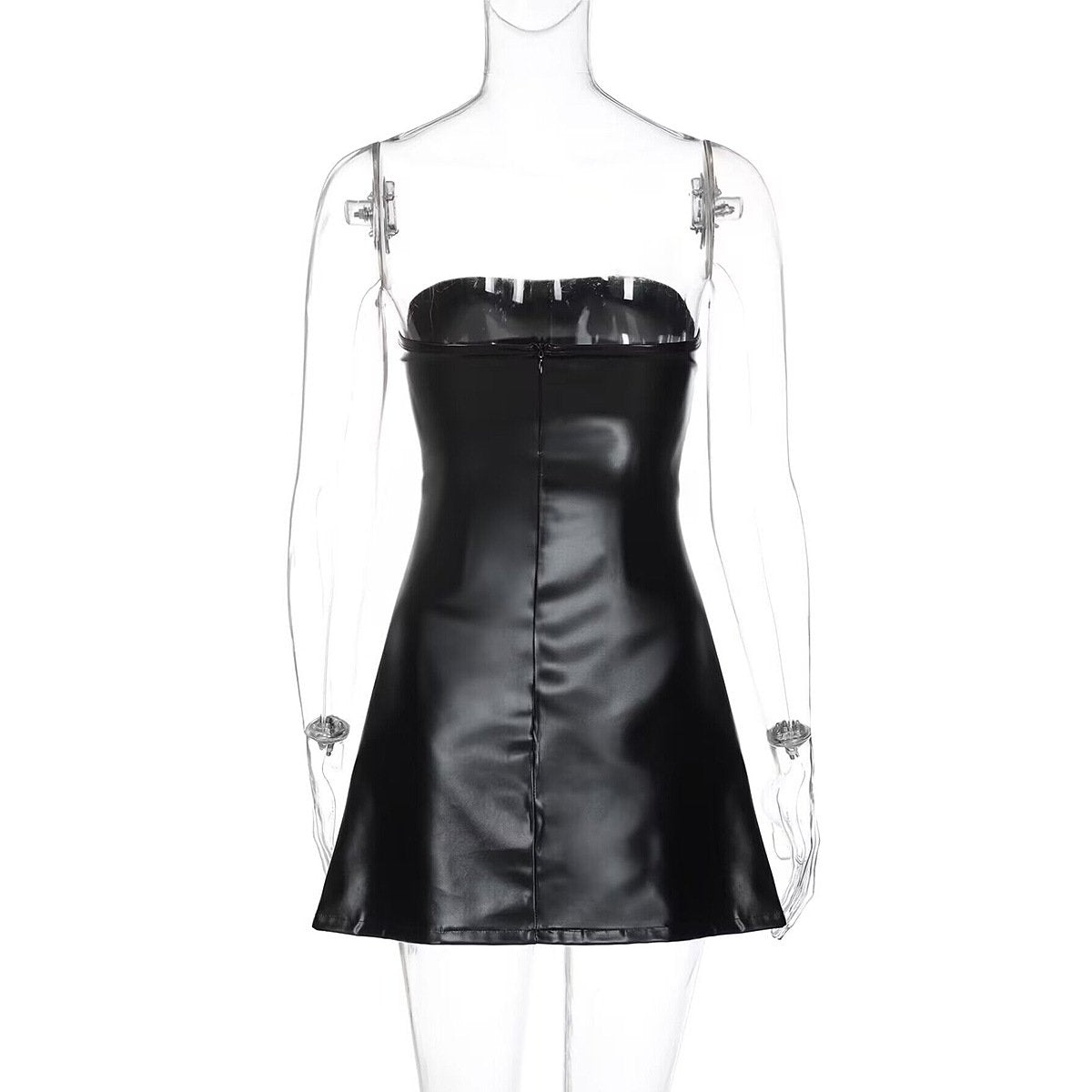 PU leather zip-up backless mini dress
