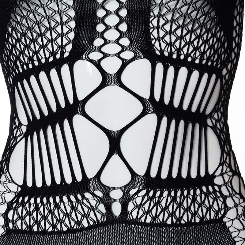 Fishnet long sleeve hollow out see through mini dress  | red tango dress