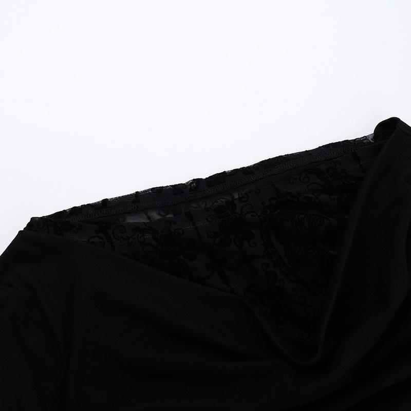 Off shoulder long flared sleeve mesh patchwork top