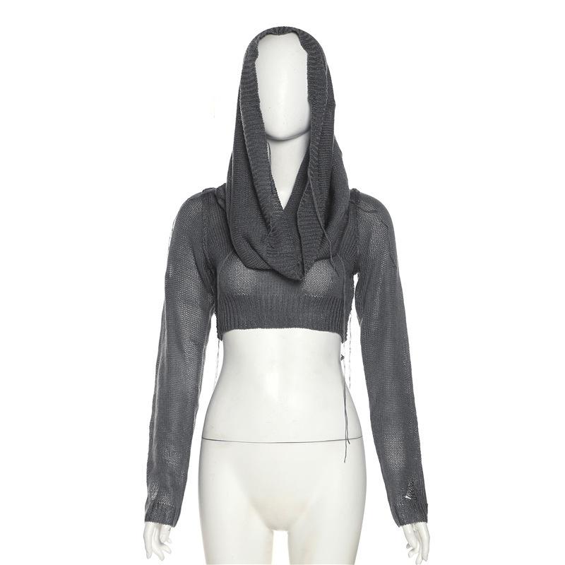 Hoodie long sleeve knitted crop top
