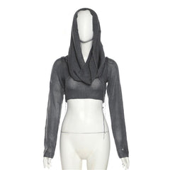 Hoodie long sleeve knitted crop top