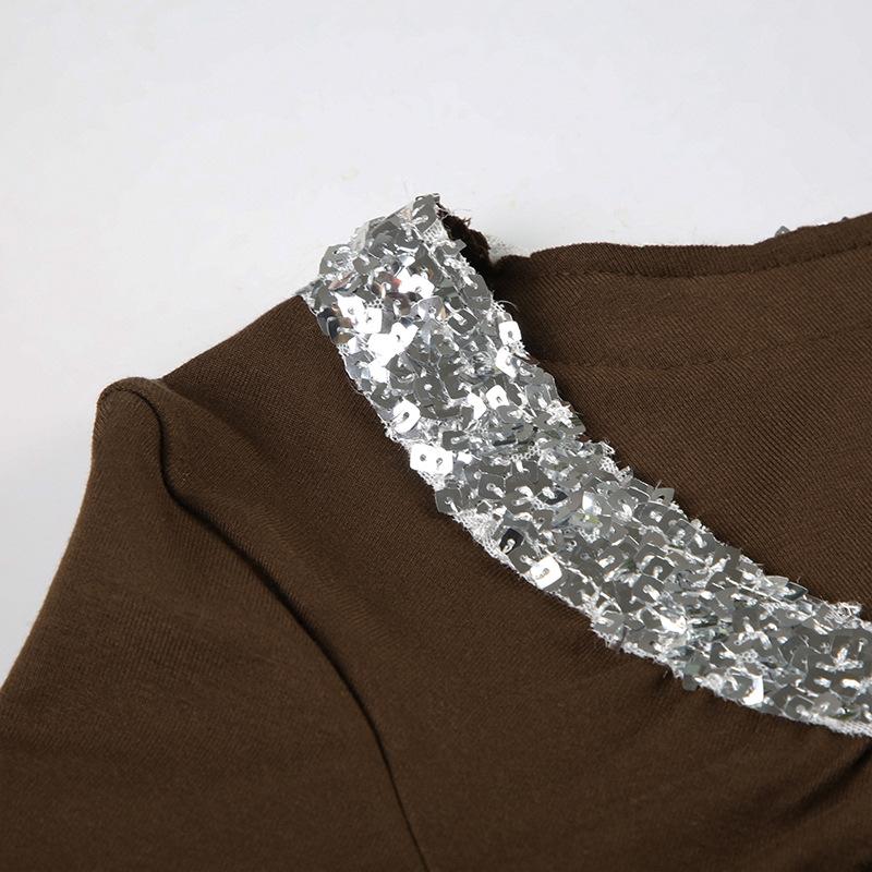 Long sleeve glitter hollow out top