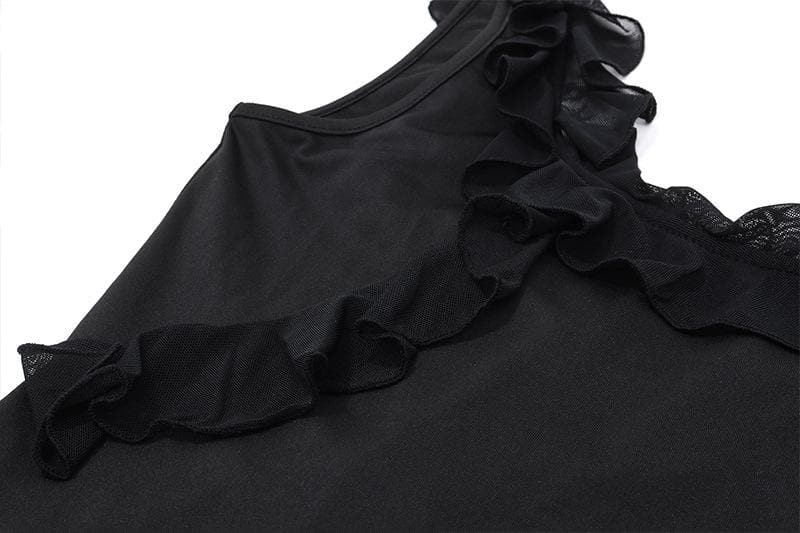 Ruffle u neck solid sleeveless irregular crop top