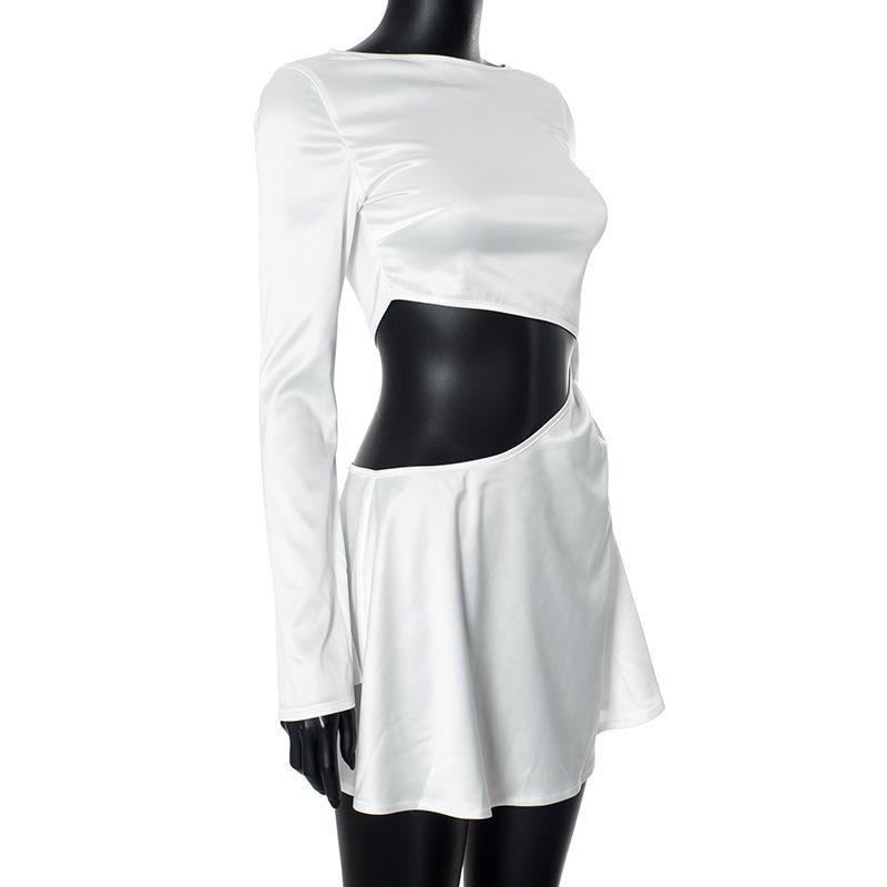 Long sleeve hollow out solid mini dress