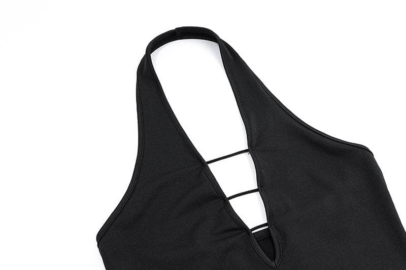 Halter irregular v neck backless solid crop top