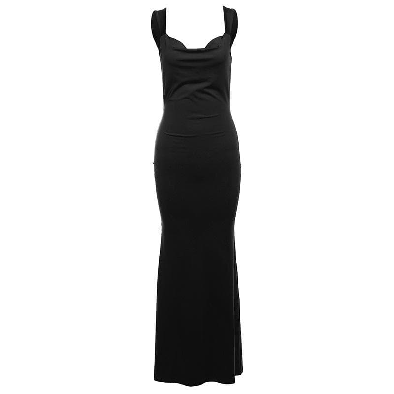 Cowl neck bowknot backless solid cami maxi dress  | red tango dress