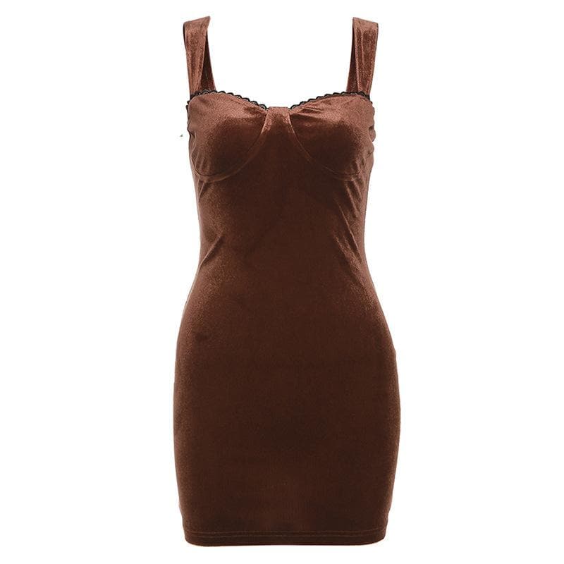 Velvet solid sleeveless sweetheart neck lace hem mini dress  | red tango dress