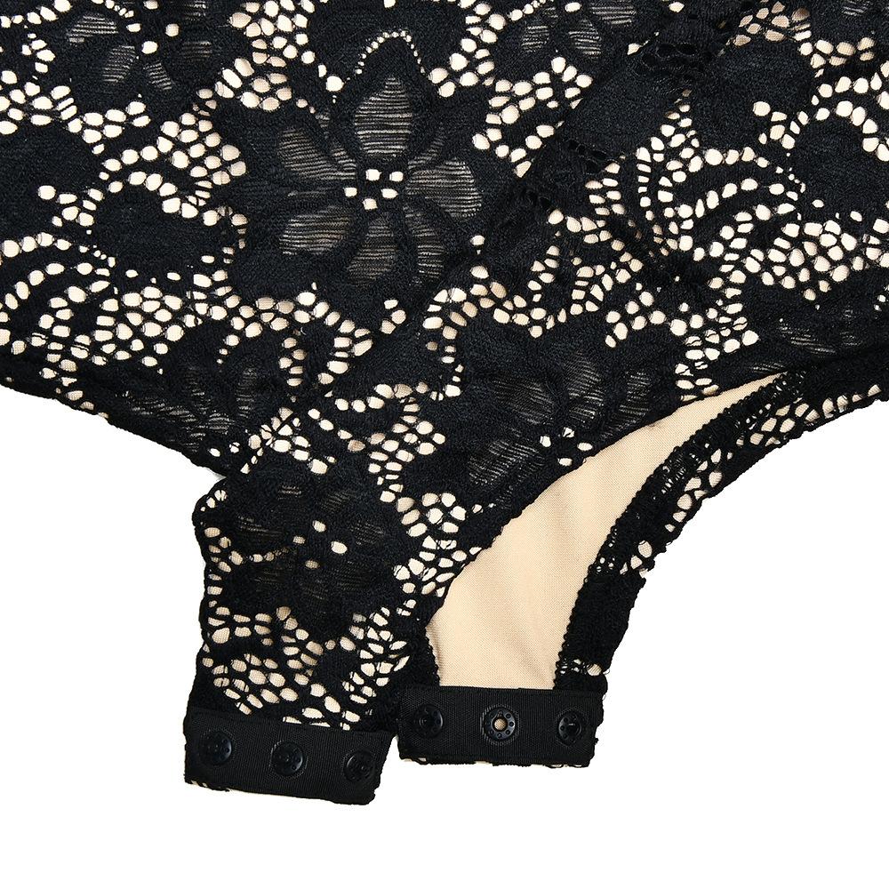 High neck long sleeve hollow out lace bodysuit