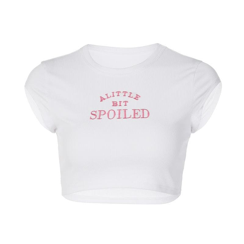 embroidery contrast crewneck cap sleeve crop top