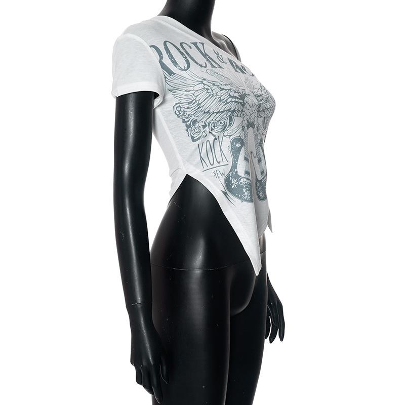 Short sleeve one shoulder print irregular knotted top