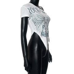 Short sleeve one shoulder print irregular knotted top
