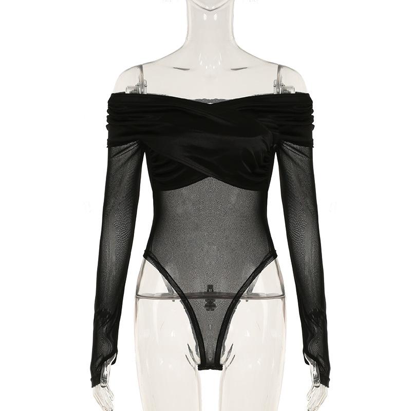 Off shoulder long sleeve mesh bodysuit