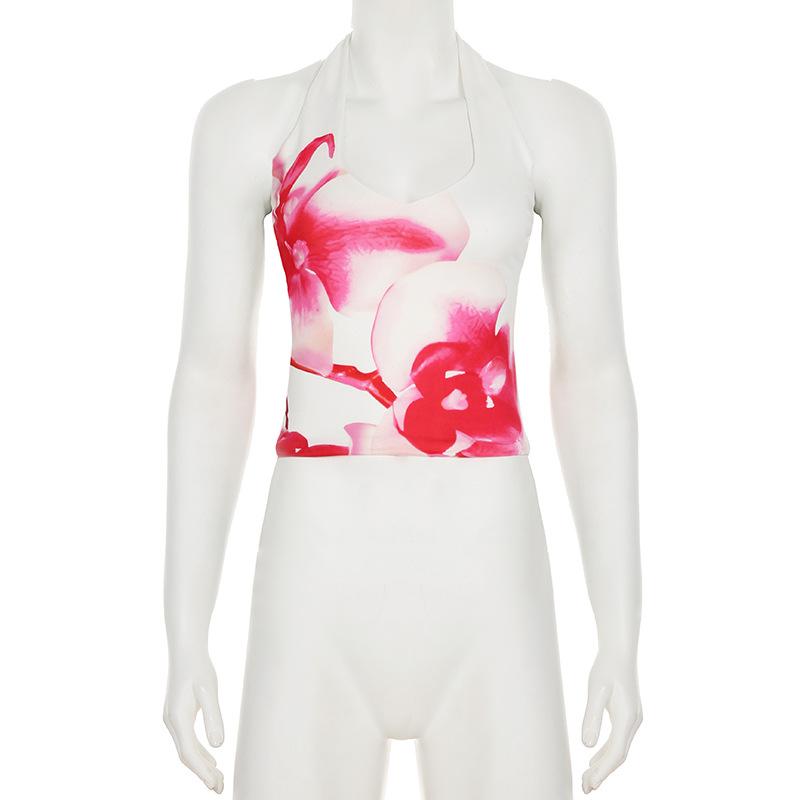 Halter flower print backless top