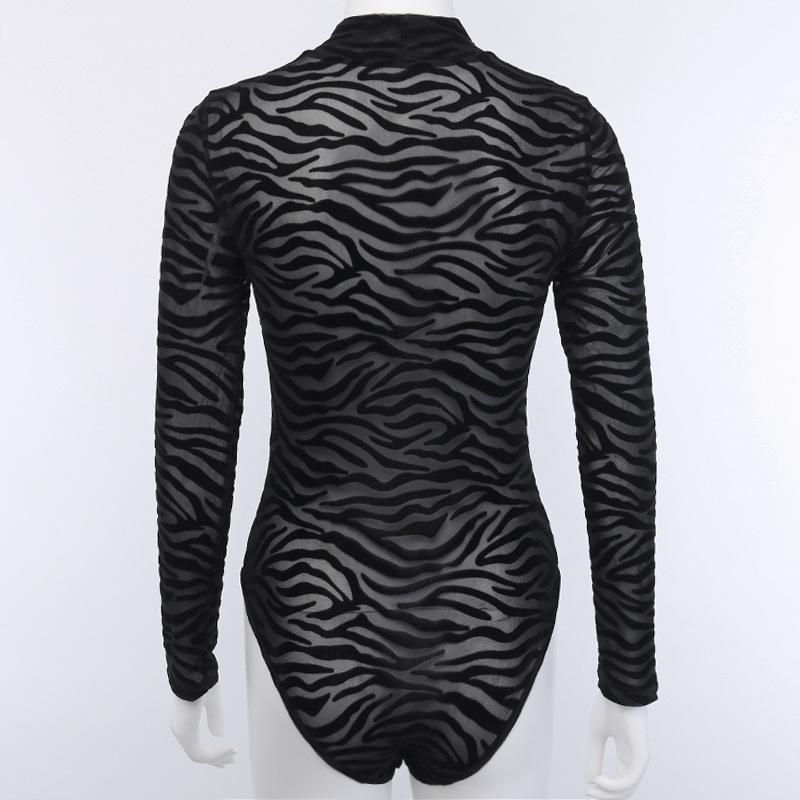 High neck long sleeve striped bodysuit