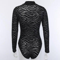 High neck long sleeve striped bodysuit