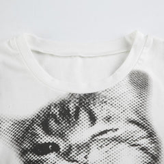 Long sleeve crewneck cat print top