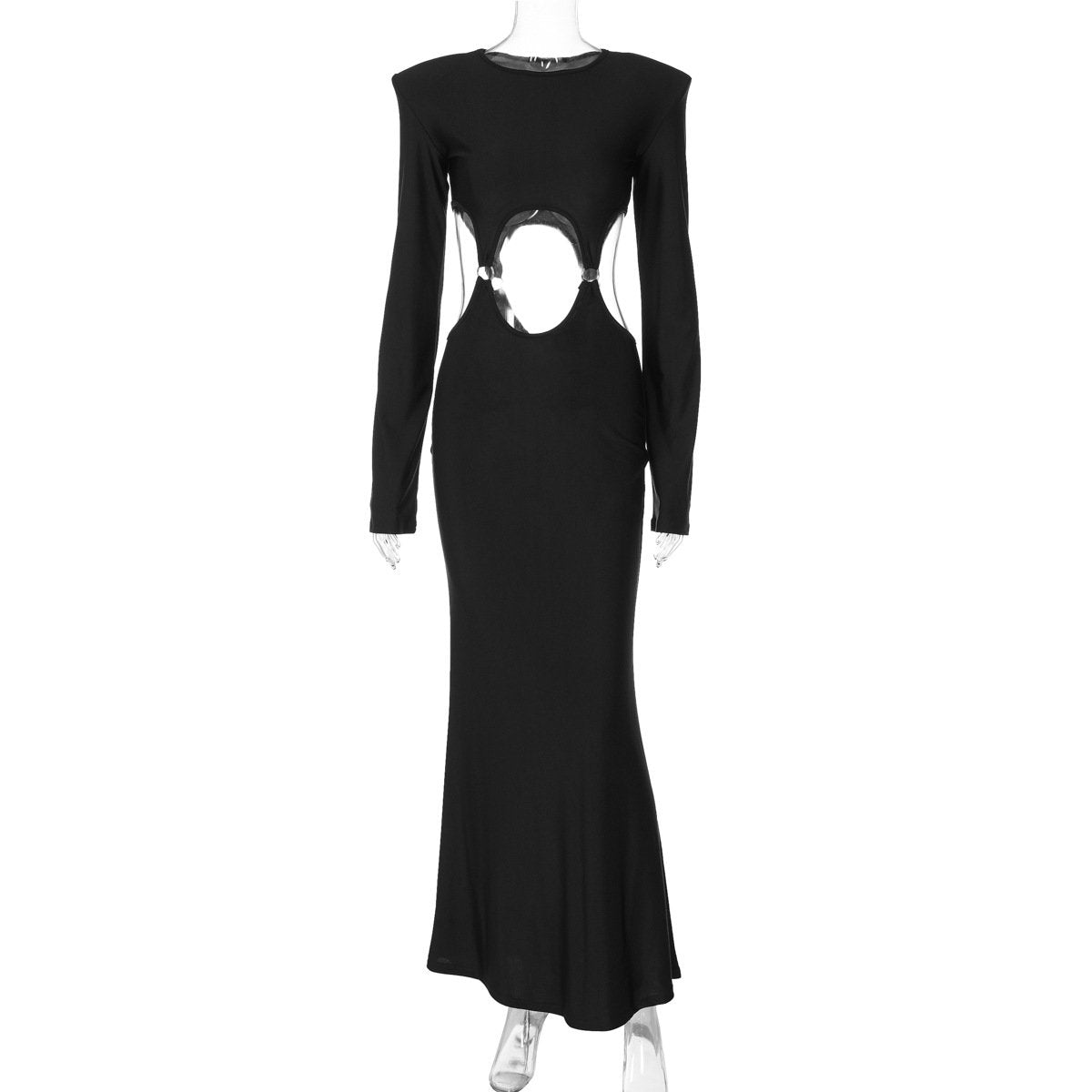 Long sleeve hollow out o ring padded maxi dress
