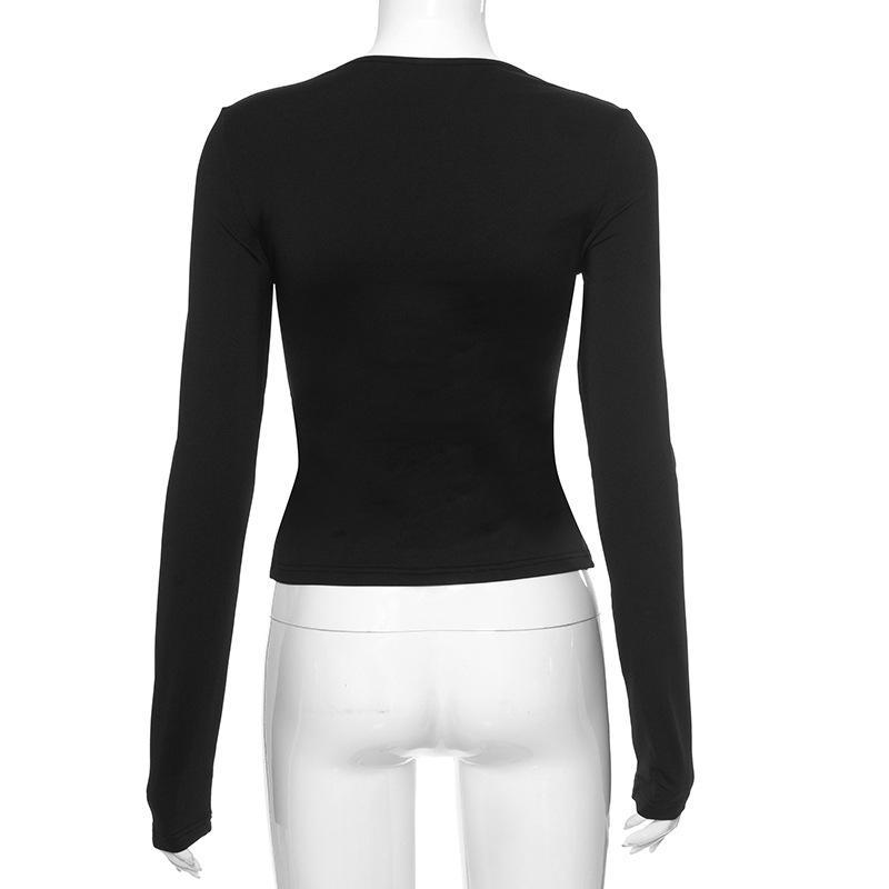 Long sleeve bowknot hollow out ribbon top