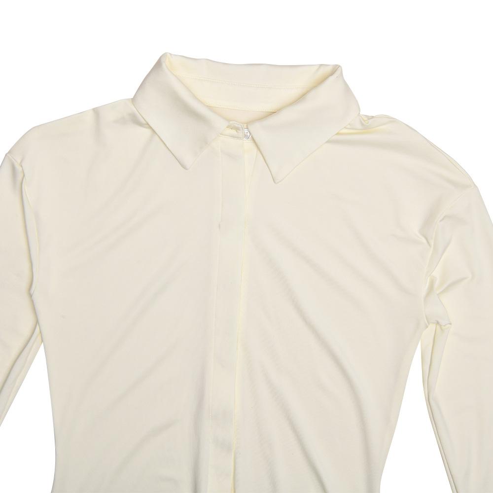Turnover collar long sleeve button ruched mini dress