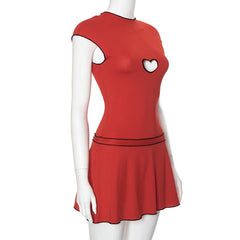 Cap sleeve heart embroidery stitch mini dress  | red tango dress