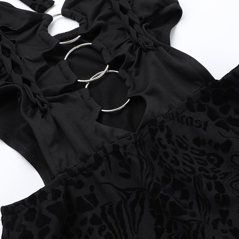 Halter leopard print o ring knotted mini dress