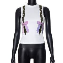 High neck braids pattern contrast sleeveless tank top