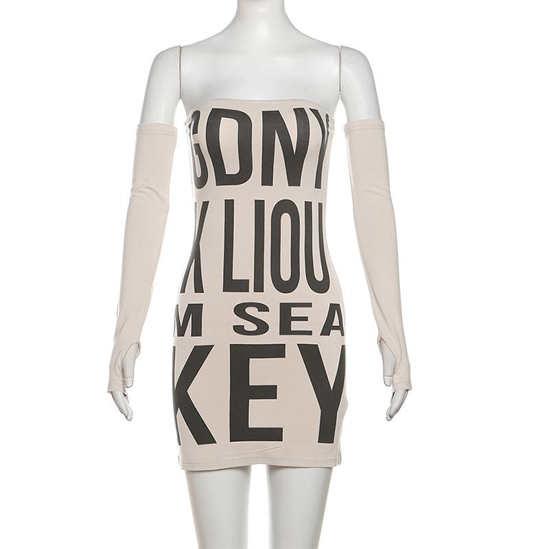 Gloves letter print tube mini dress