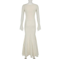V neck long sleeve lace bowknot maxi dress