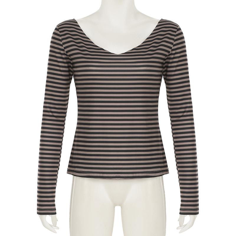 V neck long sleeve striped top